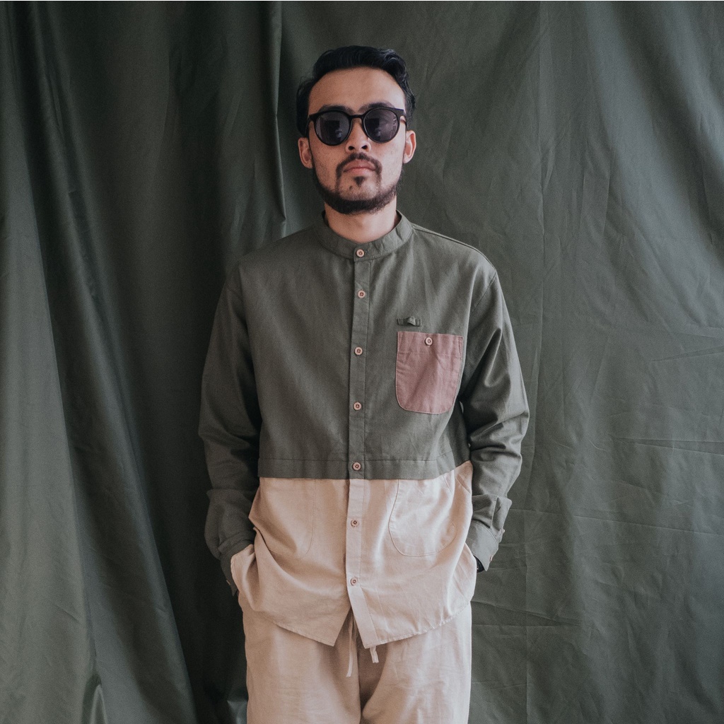 Baju Koko Sova Olive by Cekap - Kemeja Koko Lengan Panjang Warna Olive