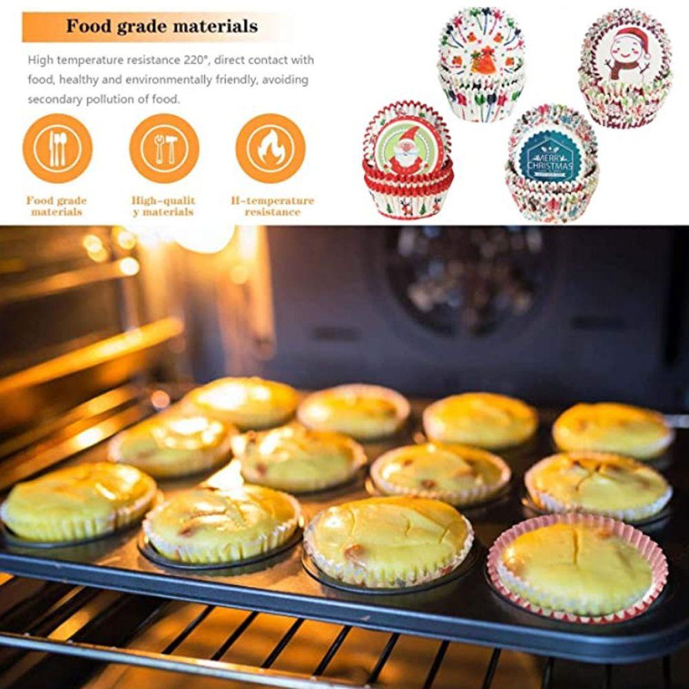 Solighter 100 Pcs Natal Kue Cup Aksesoris Dapur Alat Dekorasi Kue Cupcake Liner Muffin Kotak