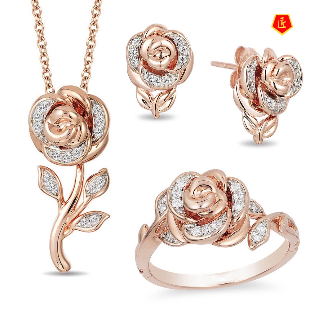 [Ready Stock]New Rose Pendant Ring Stud Earrings