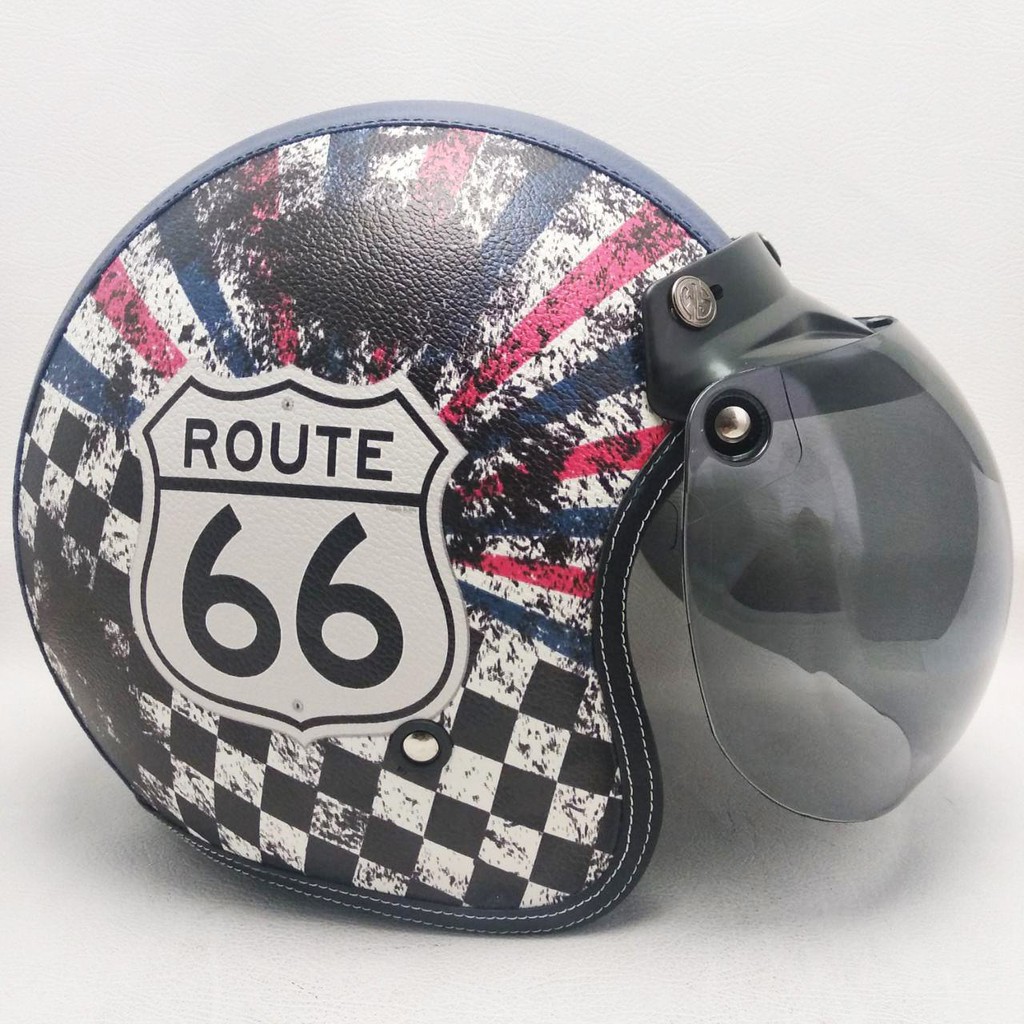 Helm Bogo Dewasa Retro Kulit Route 66