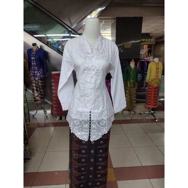 kebaya encim bordir putih polos