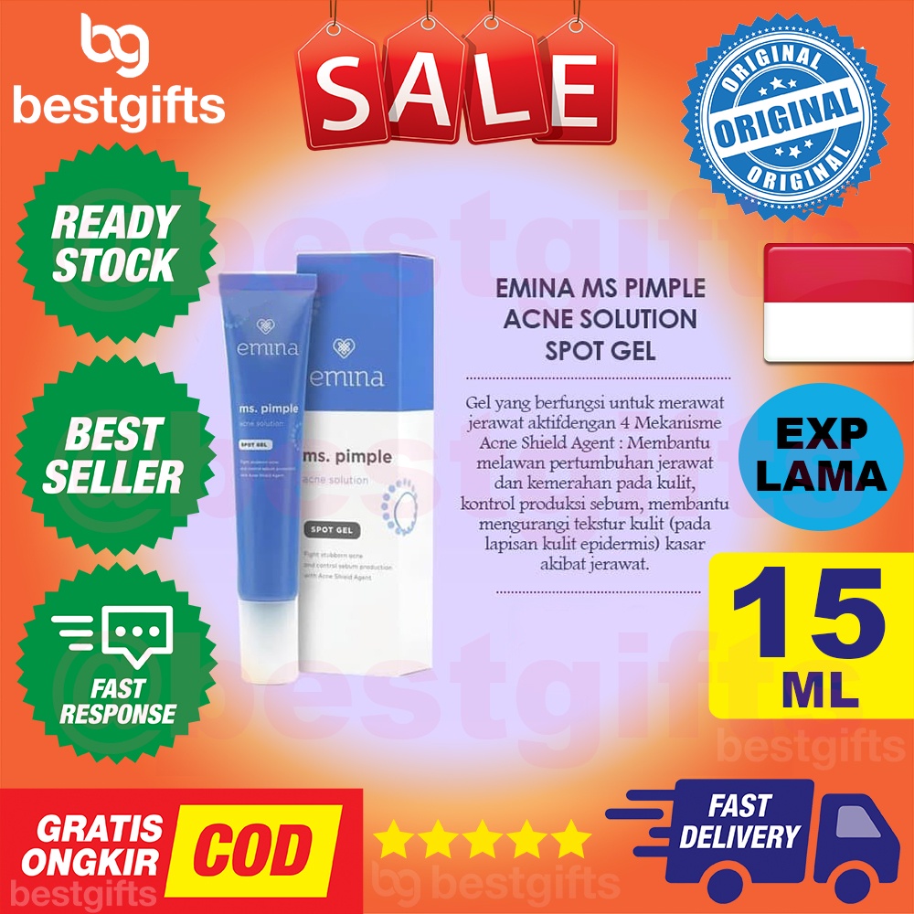 EMINA MS PIMPLE ACNE SOLUTION SPOT GEL PERAWATAN KULIT WAJAH BERJERAWAT MUKA JERAWAT KEMERAHAN 15 ML