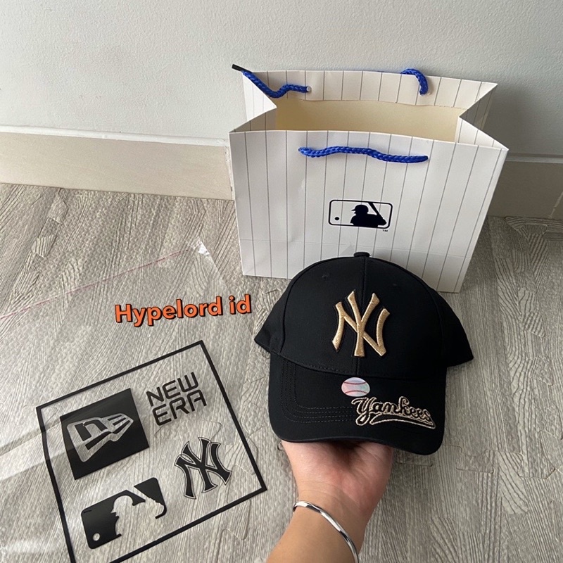 Topi Ny Newyork Cap Black logo Gold Yankess Font