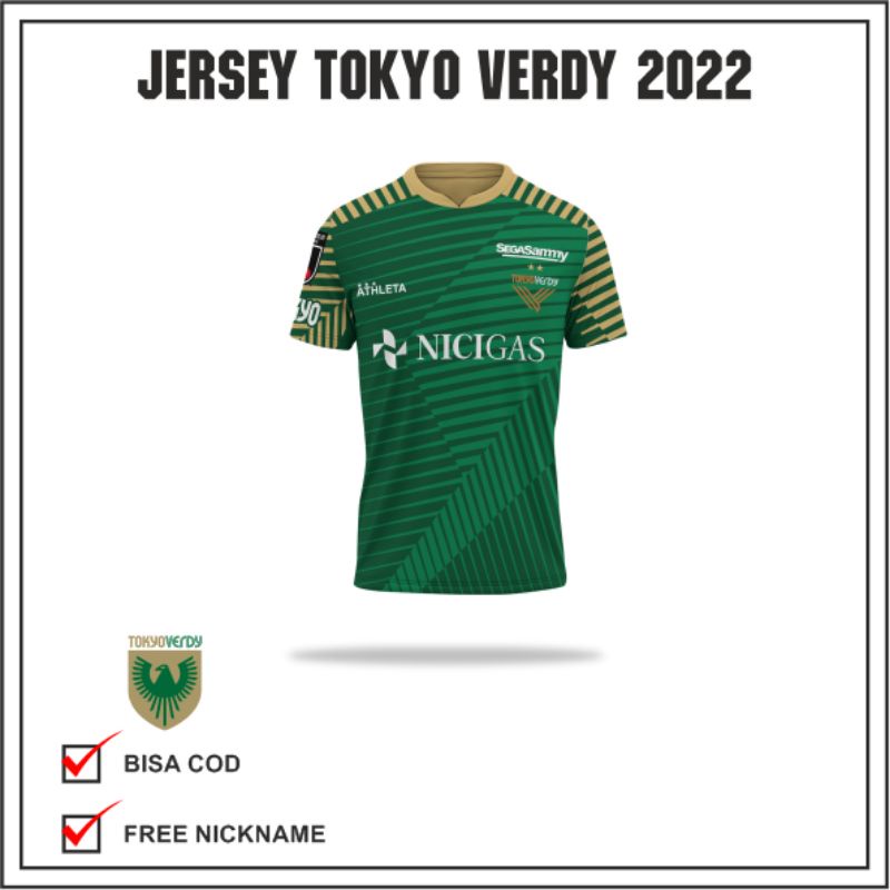 Baju kaos jersey atasan sepak bola Tokyo Verdy terbaru(2022) gratis ganti nama+no punggung