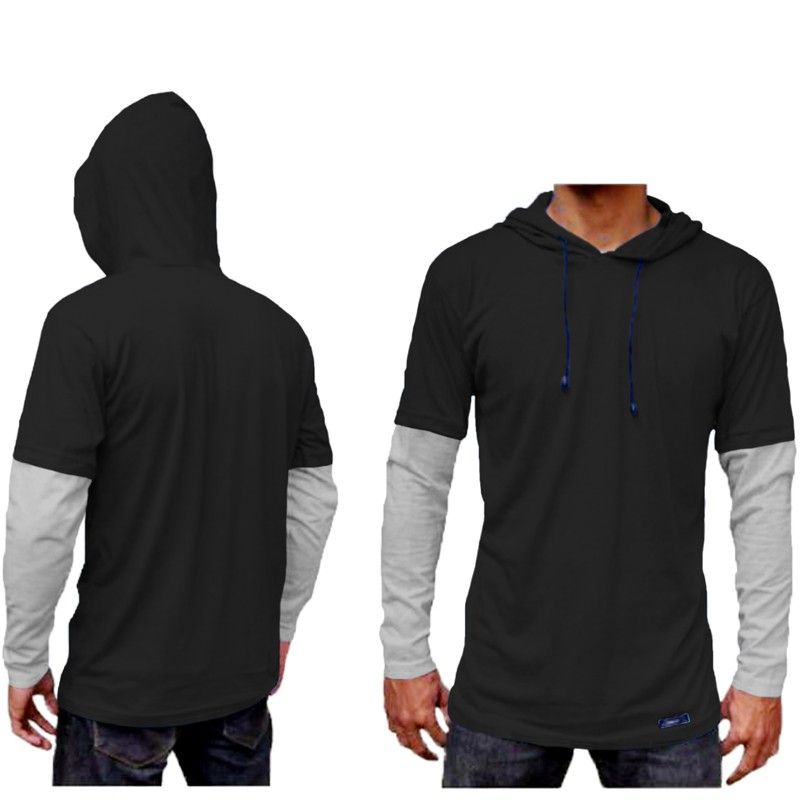 kaos Hoodie dobel layer polos lengan panjang