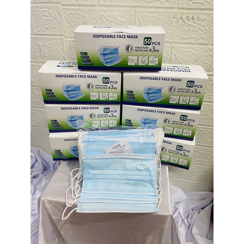 Disposable Facemask 50pcs / BOX Masker Kesehatan 3ply Masker wajah Earloop IZIN RESMI BNPB