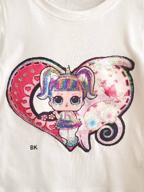 KAOS ANAK IMPORT KOREA MOTIF LOL LUCU BAGUS TEBAL MURAH SEQUIN