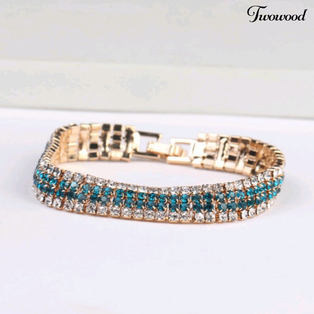 Twowood Rhinestone Luxury Women Bracelet Copper Shiny Four Rows Chain Bracelet Jewelry Accessory