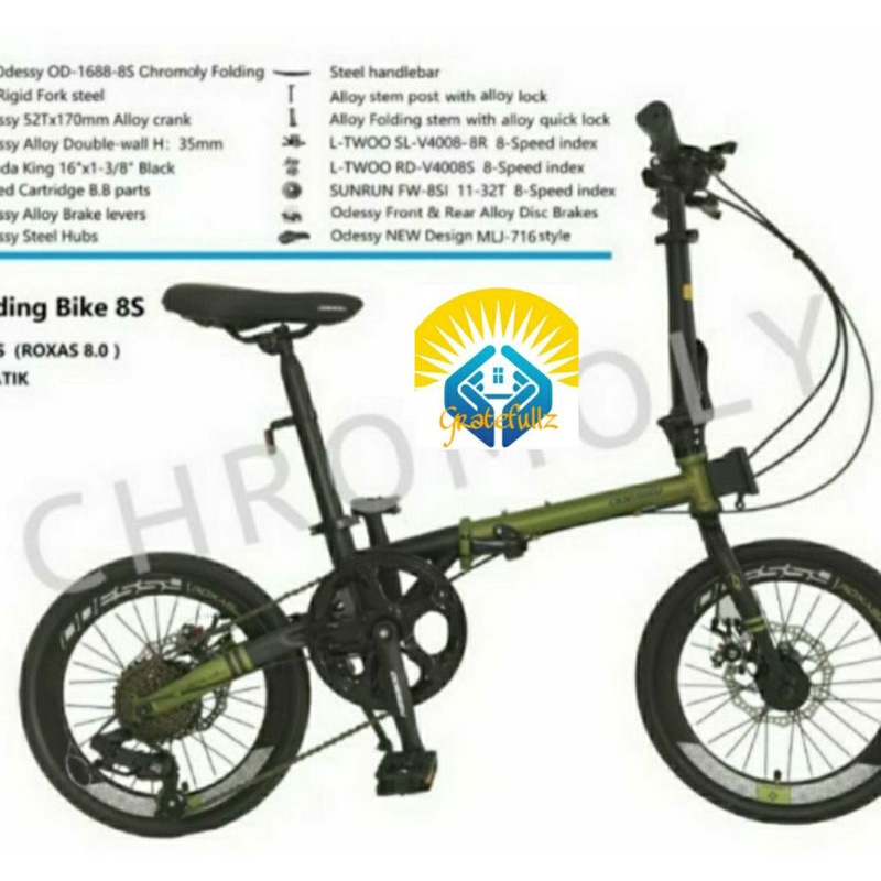 Sepeda lipat 16 inch Odessy Roxas 8.0 chromoly 8 speed