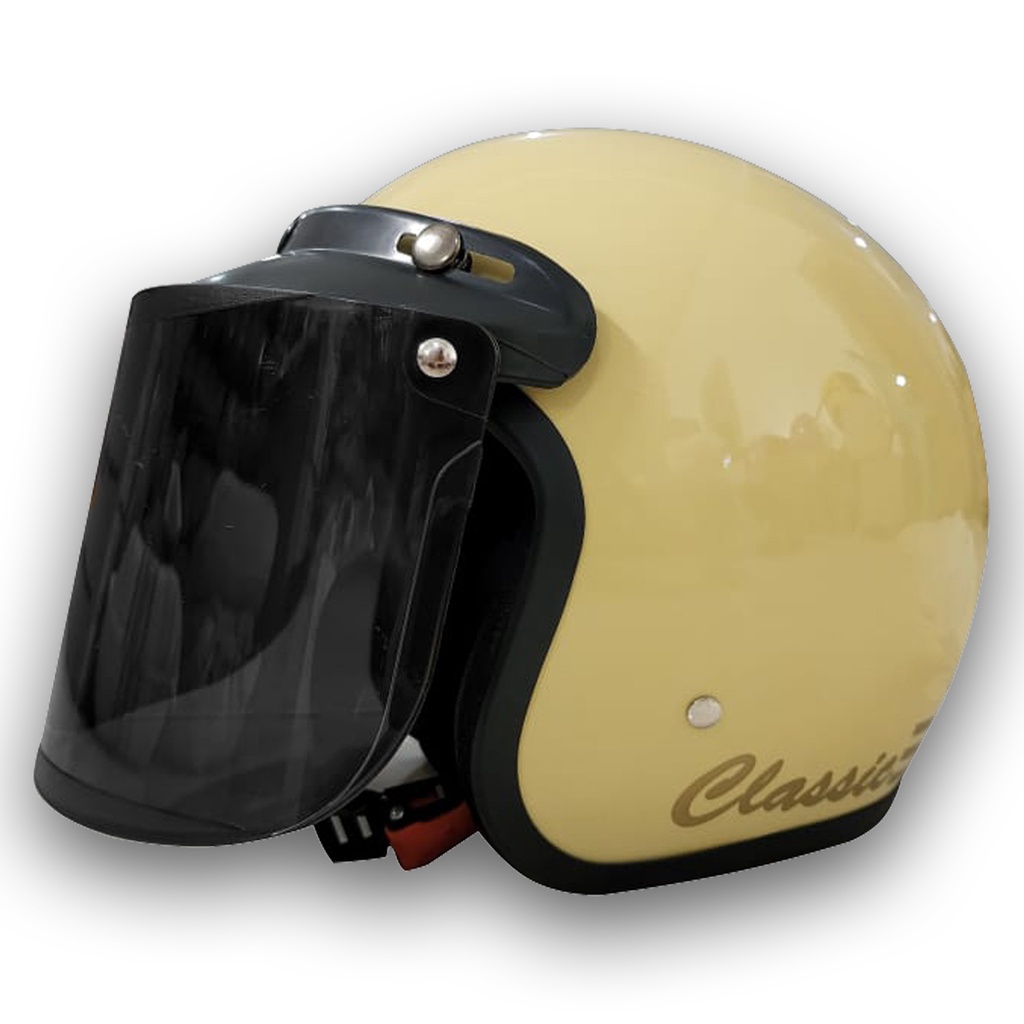 HELM BOGO GARIS CLASIC FULL LEHER PRIA WANITA DEWASA-cream