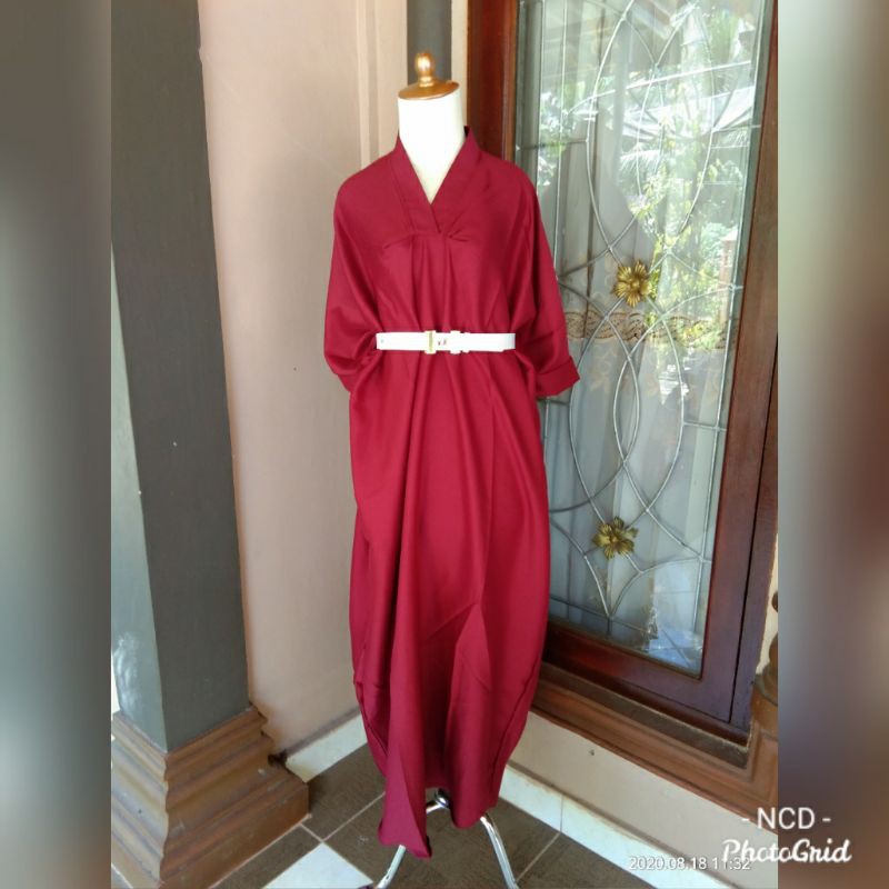 Kaftan motif polos + ikat pinggang cantik
