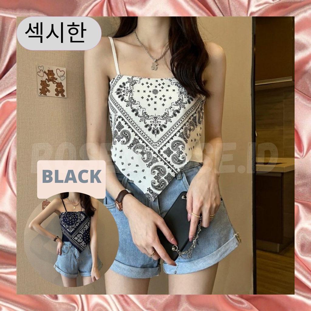 Lovoutlet -  Tanktop motif bandana crop top rajut korean style 100% import