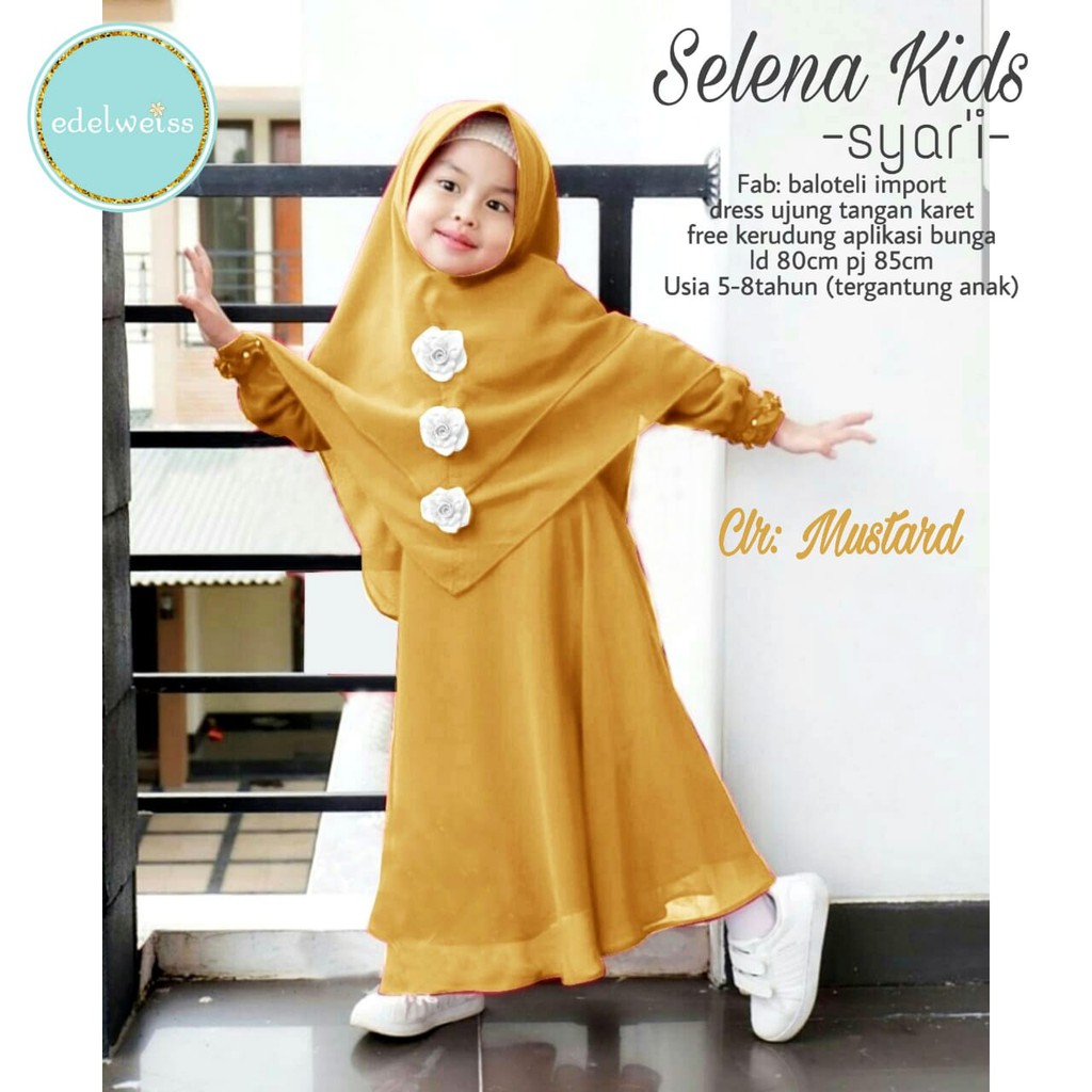SETELAN ANAK MUSLIMAH GAMIS + JILBAB BALOTELLI SELENA KIDS BY EDELWEISS
