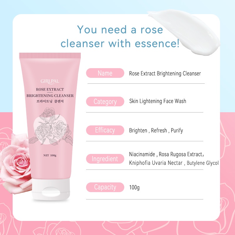 GIRLPAL Rose Extract Brightening Cleanser, Body Lotion, Makeup Remover