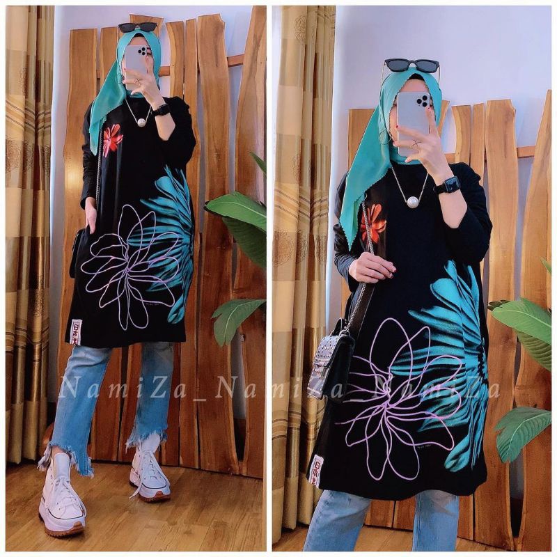Tunik wanita bahan kaos import ukuran allsize ld 124
