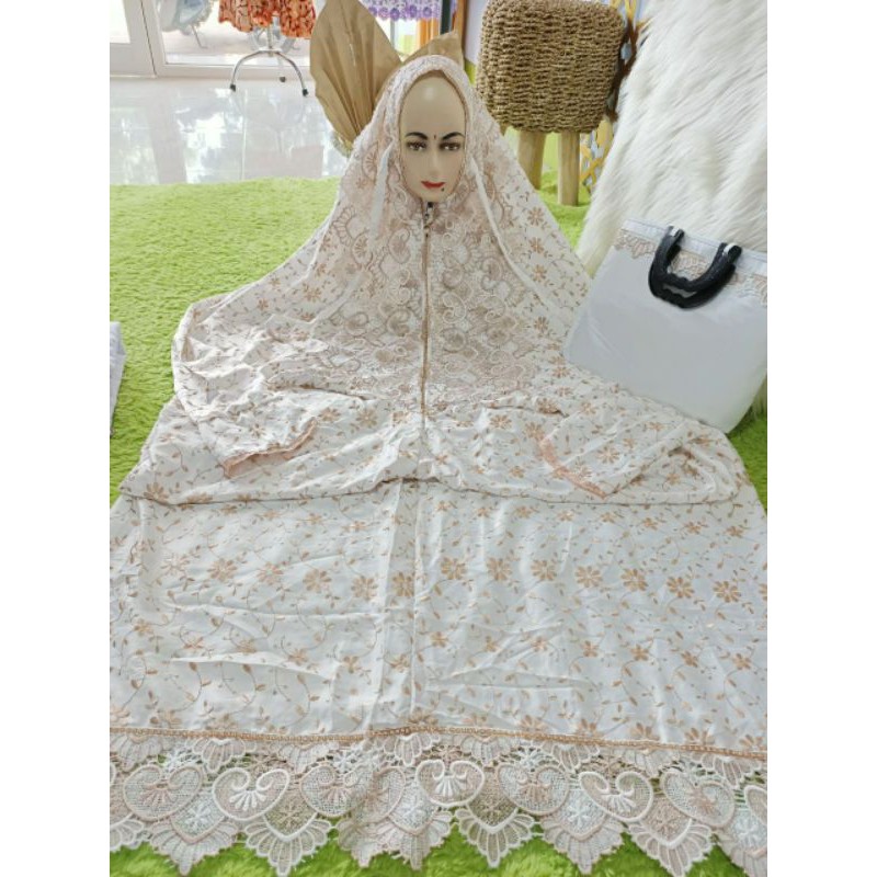 Mukena bordir terusan dewasa / sutra paris