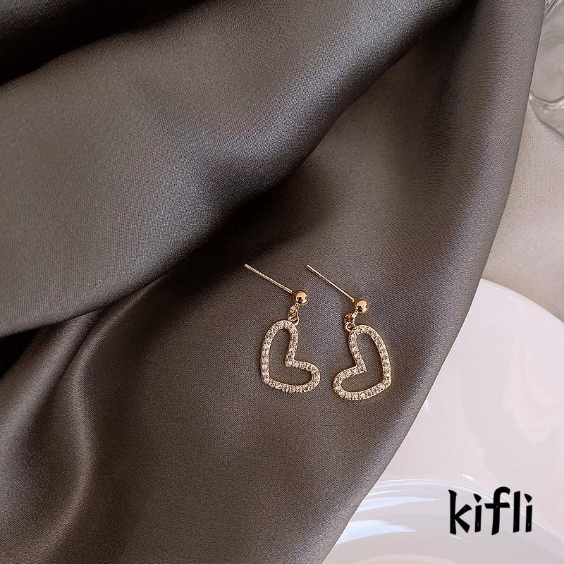 Anting Klip Handmade Desain Hati Hias Full Berlian Untuk Wanita