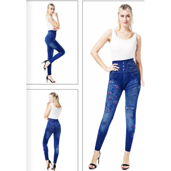 NF legging - leging import legging fashion wanita motif bunga sobek