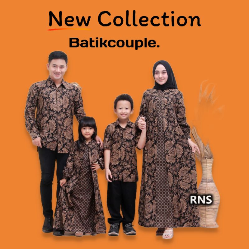 Baju Batik Couple Ayah Ibu Anak Perempuan, Batik Orang Tua Couple Batik Couple Keluarga Motif Marina