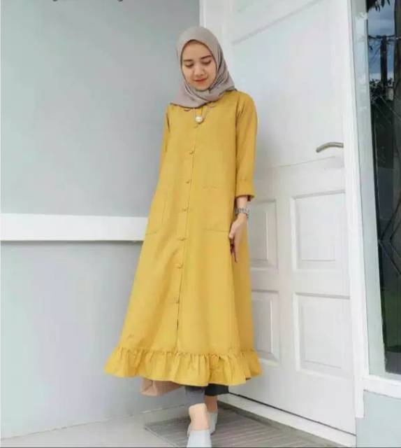 Velove Long Tunik / Atasan Tunik Bahan Wolfis Ukuran Fit L Busui Kancing