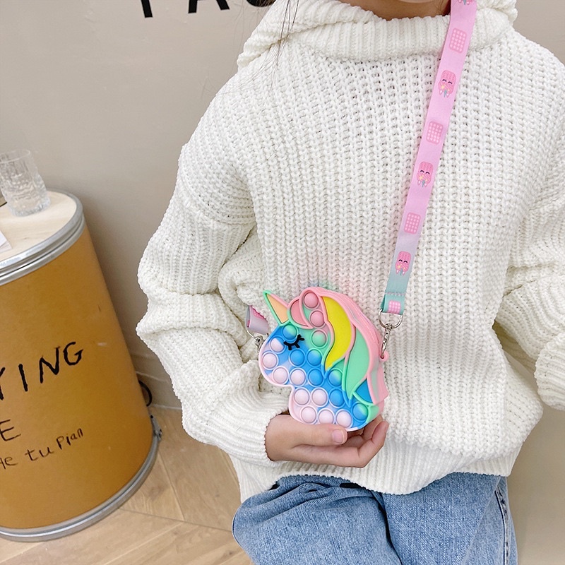 Pop It Unicorn Wallet Cross Bag/Tas Pop Relieve Stress Fashion Bag Children's Women's Press Oblique Bubble