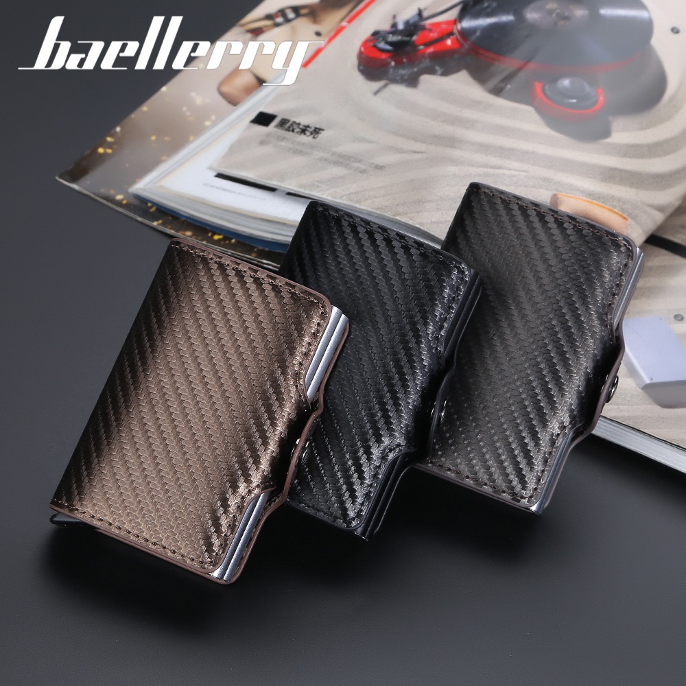 ORIGINAL BAELLERRY K9172 DOMPET KARTU KEKINIAN LONTAR DUAL BOX RFID MOTIF CARBON FIBER