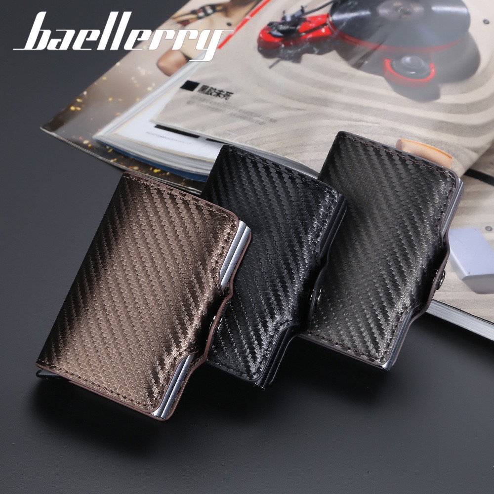 ORIGINAL BAELLERRY K9172 DOMPET KARTU KEKINIAN LONTAR DUAL BOX RFID MOTIF CARBON FIBER