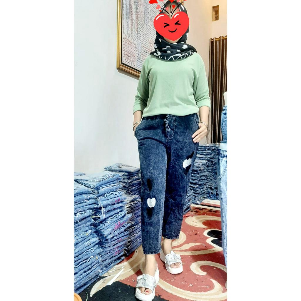 CELANA JEANS WANITA KEKINIAN BORDIR KOALA SELLA BAGGY PANTS KOREA