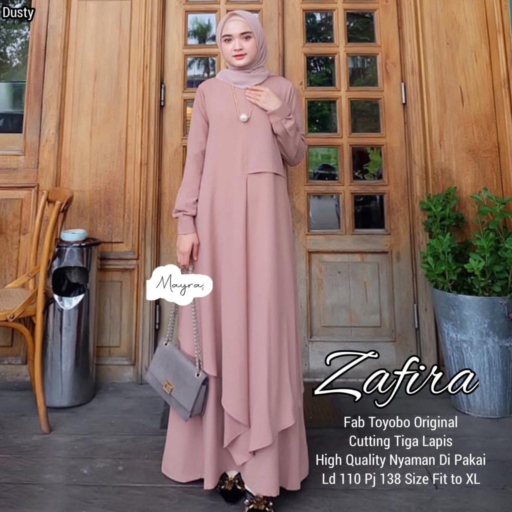 Fashion muslim Zafira original motif polos longdress gamis wanita hijab