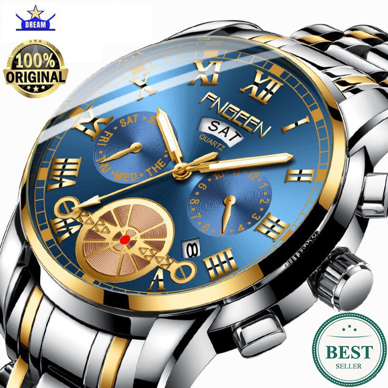 COD✔ Jam Tangan Pria FNGEEN 4001 Fashion Semua baja Olahraga Quartz Bisnis Jam Tangan Kasual Tahan A