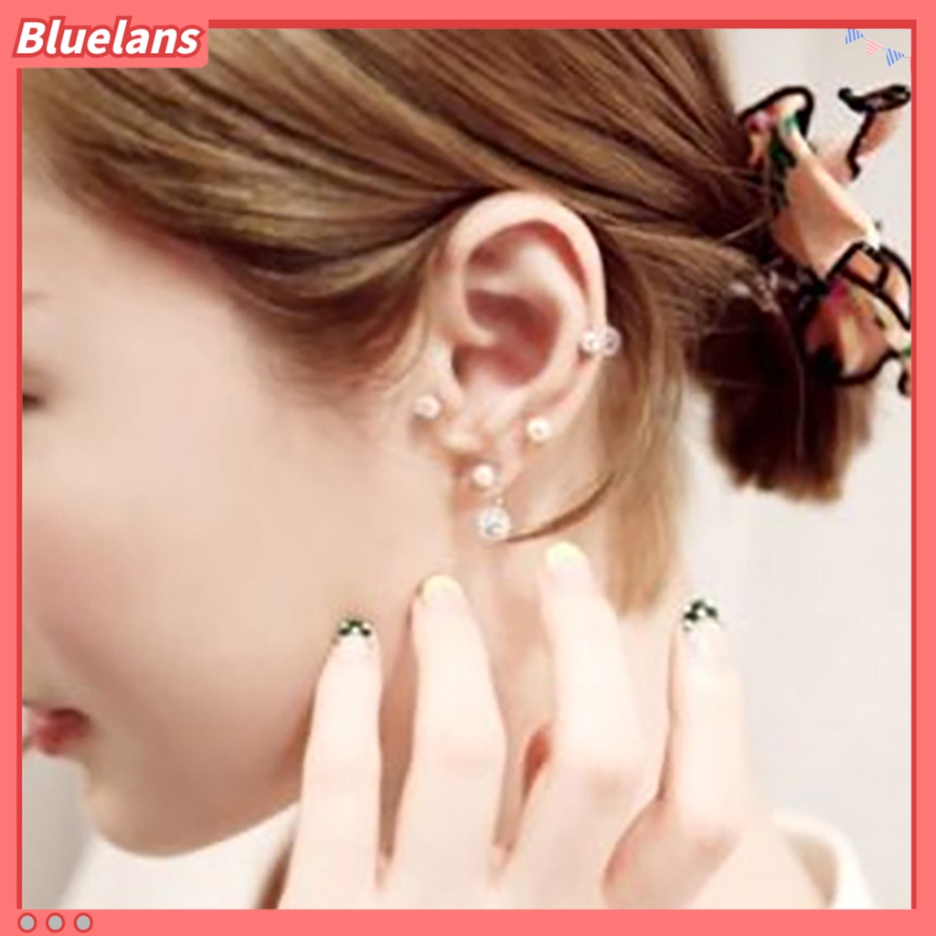 Bluelans 1Pair Ear Studs Faux Pearl Decor Jewelry Alloy Women Front Back Stud Earrings Party