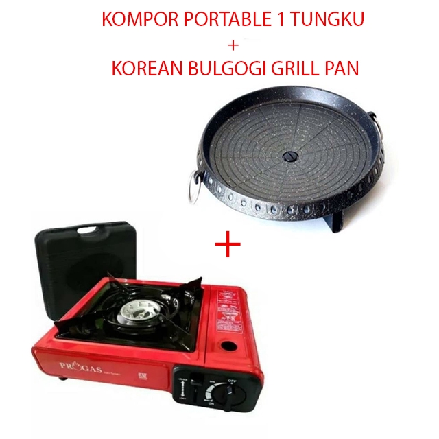 Kompor Portable 1 Tungku Dengan Korean Bulgogi Grill Pan Anti Lengket