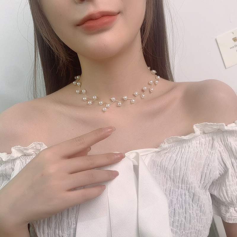 IFYOU Korea Fashion Gold Necklace Simple Ladies Pearl Chain Choker Women Jewelry Accessories