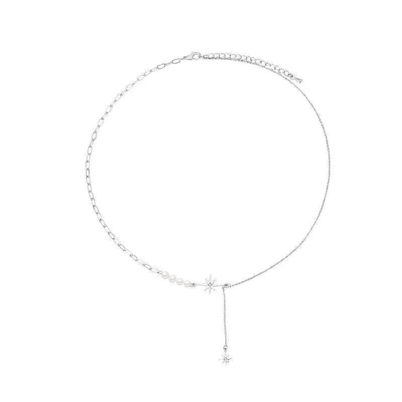 Pearl necklace female niche design sense eight-pointed star clavicle chain cold wind necklace