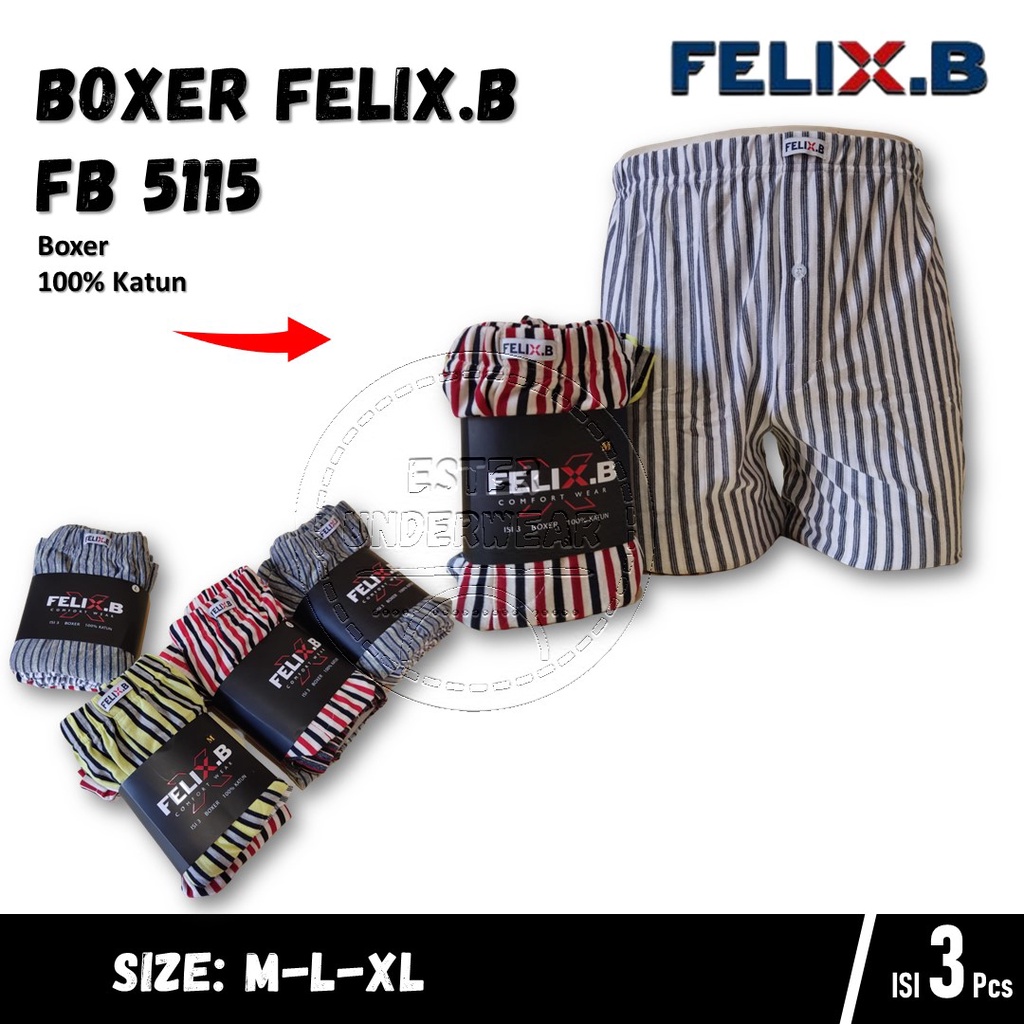 Felix.B Celana Boxer Pria FB 5115 ISI 3Pcs Motif Salur