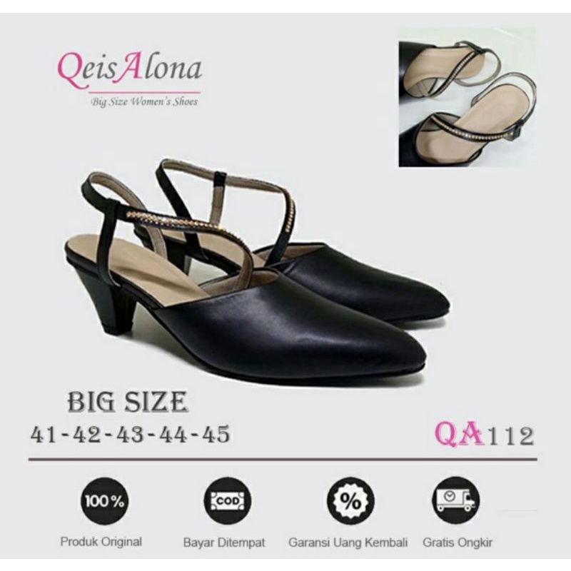 Original, Sepatu Mutiara Wanita BIG Size 41-42-43-44-45 Heels Sepatu Pesta JUMBO Oversize Cewek Cantik, Hitam 41