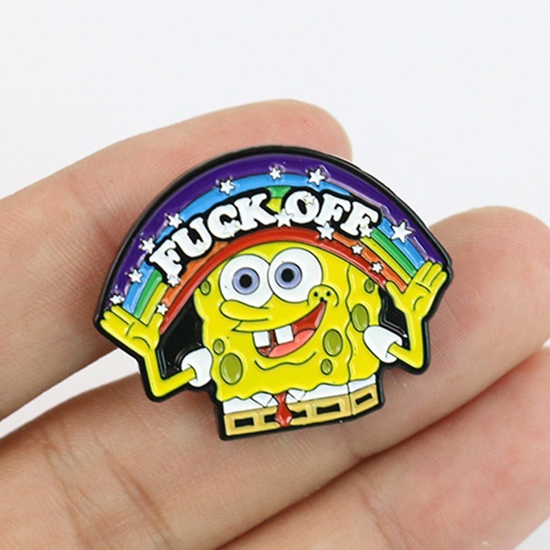 Bros Pin Enamel Bentuk Spongebob Warna Pelangi