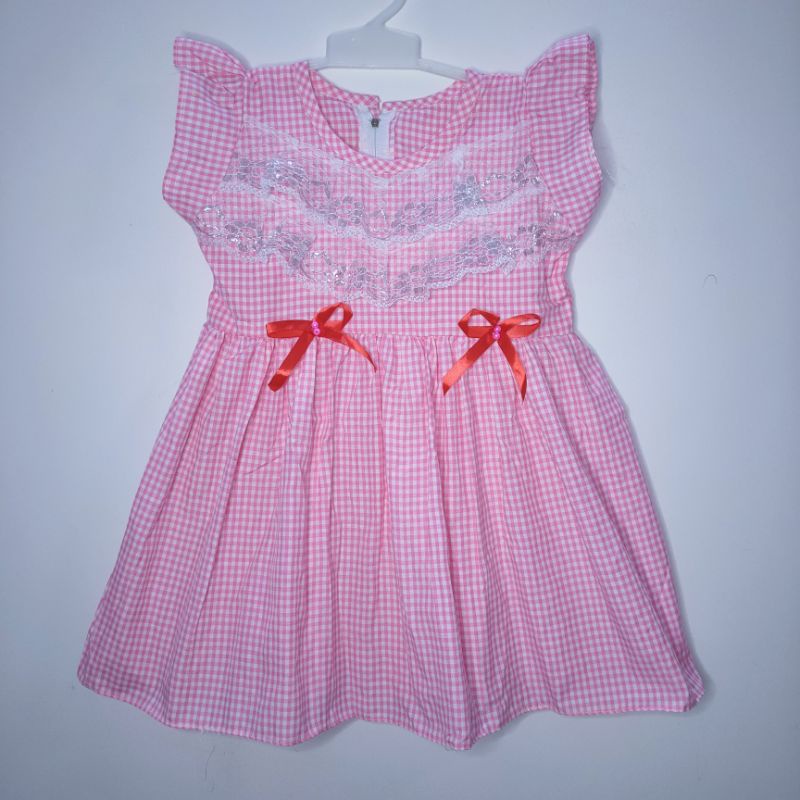 Dress anak 1 2 tahun renda baju anak perempuan gaun anak kotak Fatonah Shop(  dress TWOPIT)