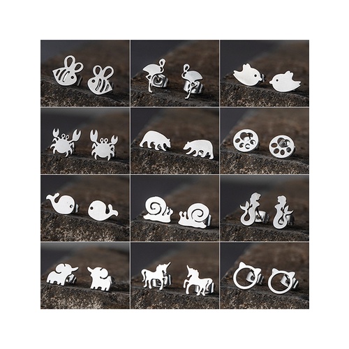 LRC Anting Tusuk Fashion Golden Stainless Steel Cartoon Animal Earrings V83204