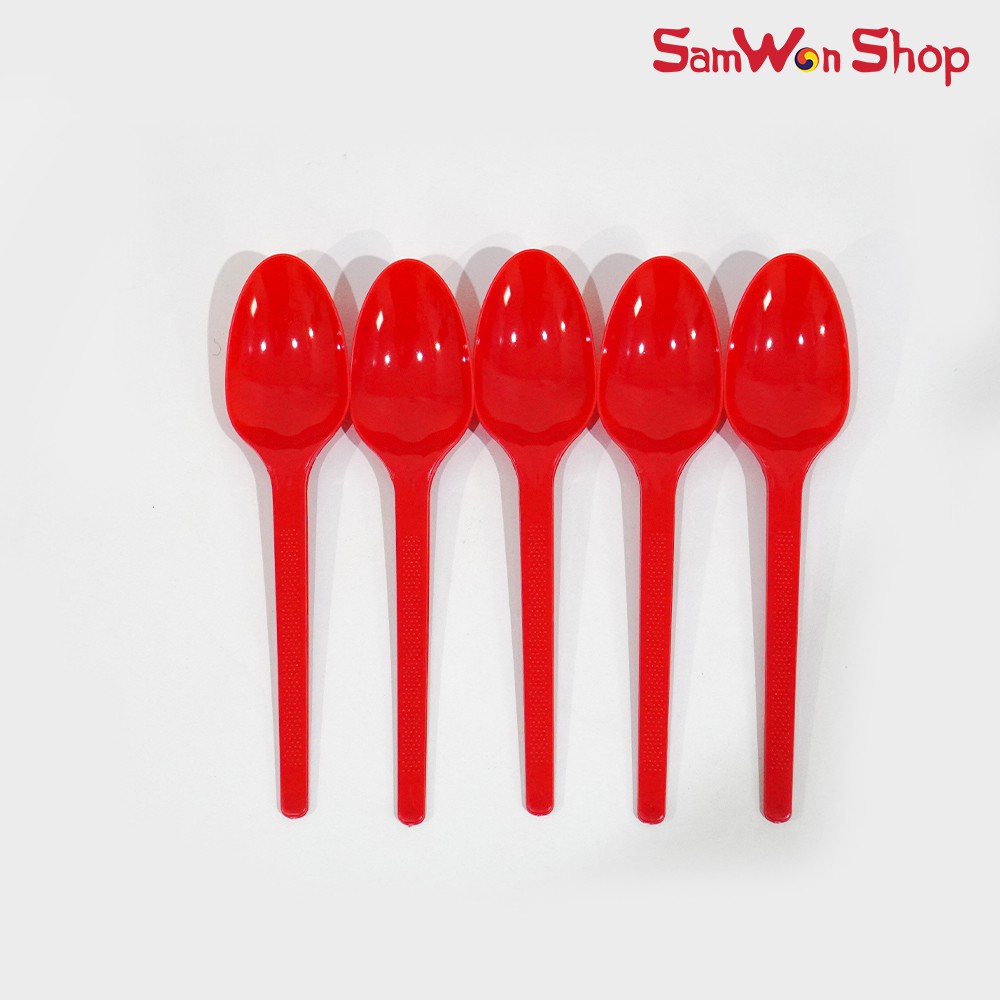SENDOK PLASTIK HIGIENIS 25PCS / SENDOK MAKAN SEKALI PAKAI WARNA MERAH
