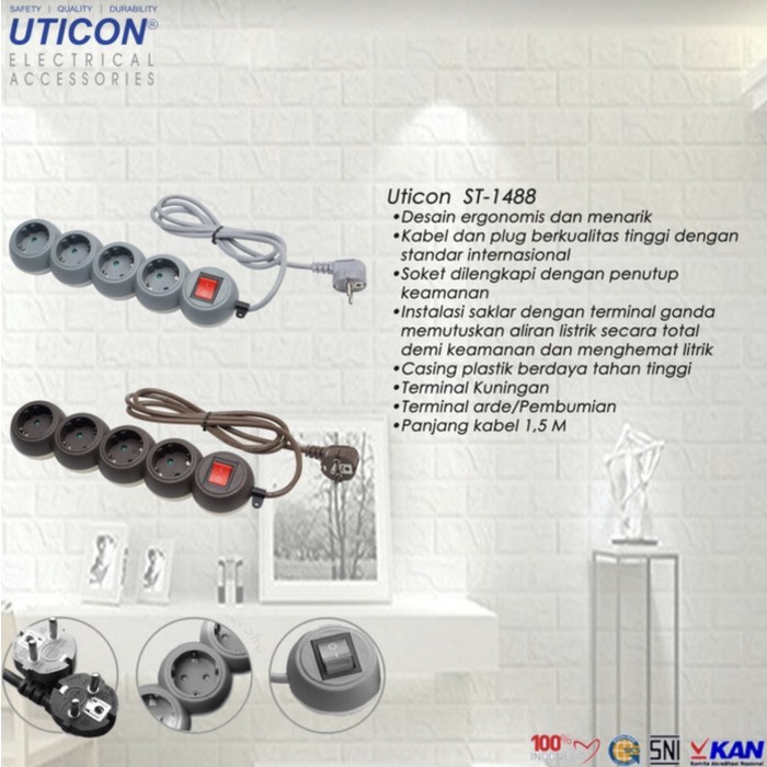 UTICON Stop Kontak Bola 4 Lubang 1.5 Meter ST1488 ST-1488