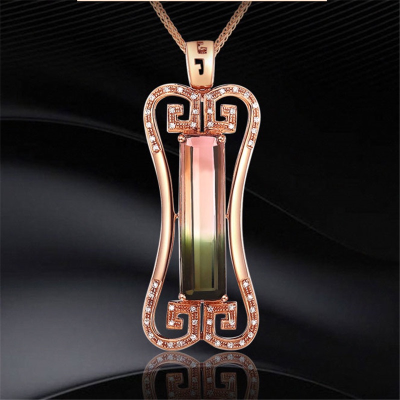 [Ready Stock]Fashion New Color Gem Seal Pendant Plated 18K Rose Gold Micro Inlaid with Diamond Necklace