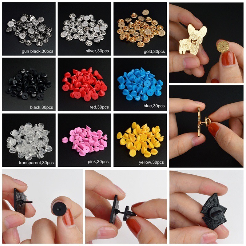 30pcs / lot Gesper Butterfly Bahan Metal Karet Lembut Warna Gold / silver / Hitam / Warna-Warni Untuk Membuat Bros