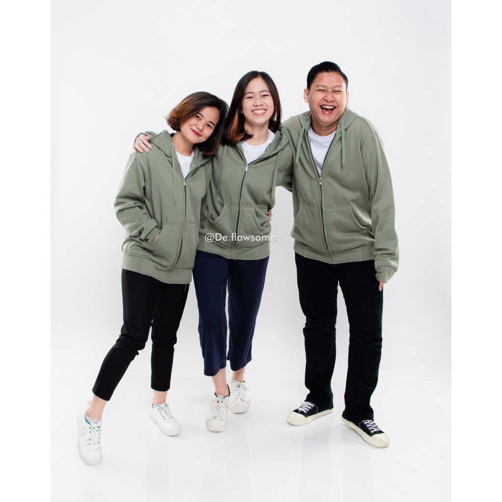 HOODIE ZIPPER / ZIPPER HOODIE POLOS UNISEX COTTON FLEECE SIZE M-XXL (OLIVE, HIJAU STABILO, BEIGE, SA