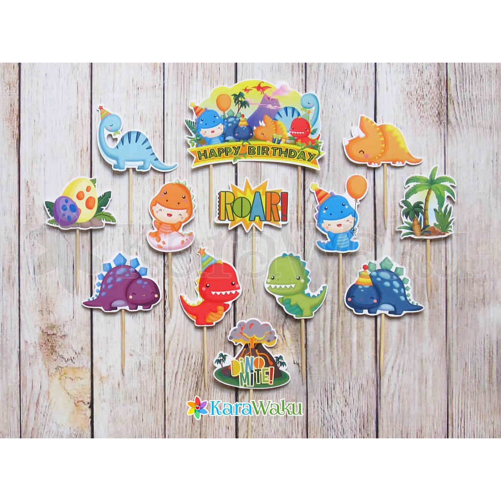 

Dinosaur Birthday Cake Topper - Tusukan Hiasan Kue Cupcake Puding Ulang Tahun Dino Jurassic Dinosaurus Cute