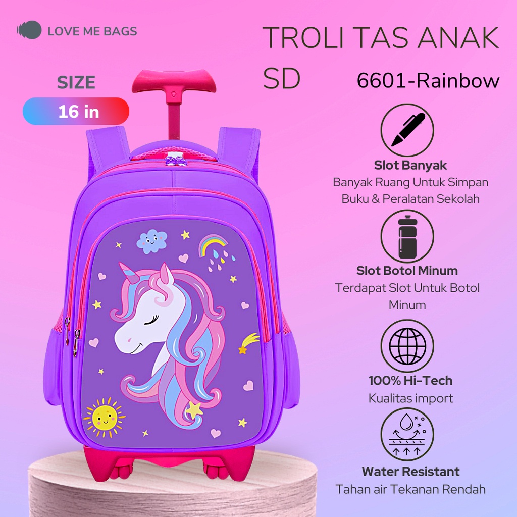 LMB Tas Troli Anak Sekolah Perempuan SD model terbaru import 2022 premium Karakter lucu Unicorn rainbow Tas troli anak perempuan sd besar Ransel troli anak perempuan unicorn Tas anak perempuan sekolah murah Tas anak karakter lucu