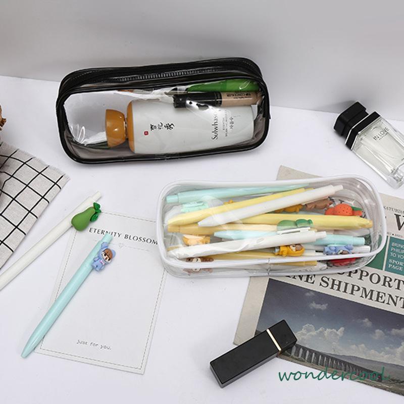 Decompression Primary Middle School Students Competition Rotating Pen Can Write Student Rotating PenTransparent PVC Student Stationery Zipper Pen Bag Travel Portable Toiletry Makeup Storage Bag-Won