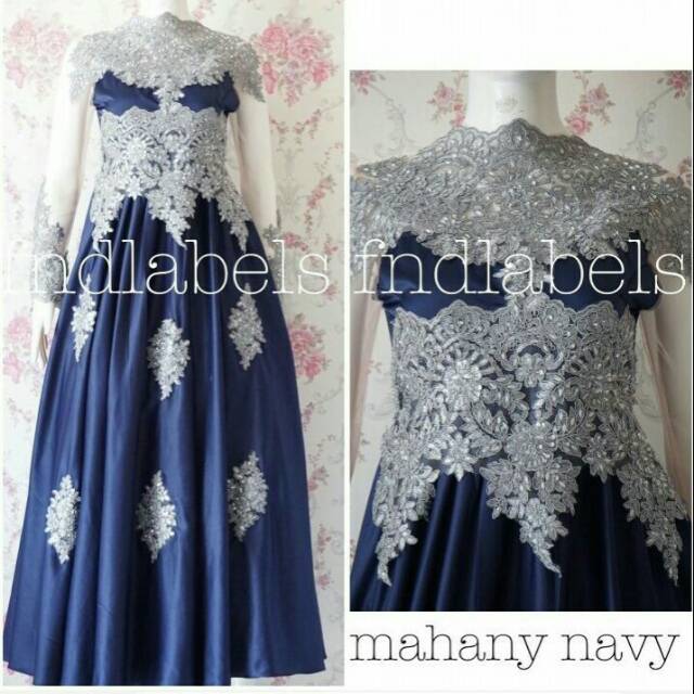 Mahany navy kebaya gaun wisuda hijab muslim pesta gown natal wedding kondangan
