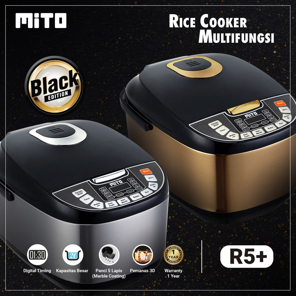 Mito Digital Rice Cooker 8in1 R5+ / R 5+ / R5 Plus (2 Liter) - Black Gold