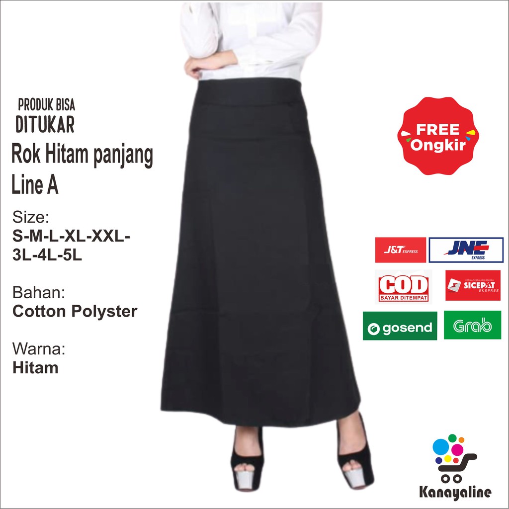 COD Kanayaline Rok Hitam Panjang Office Line A Rok Kerja Formal Wanita Casual Size 5L 4L 3L 2L XXL L